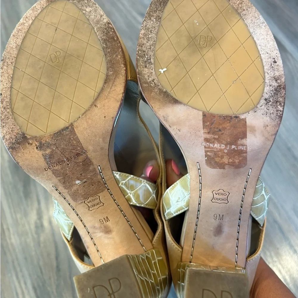 Womens Donald Pliner Katya Sand Leather Slingback Open Toe Block Heels Size 9M